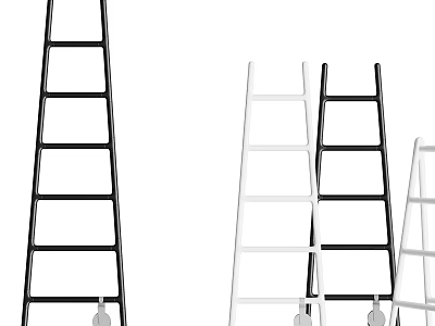 Modern Black And White Staircase Design With Ladder Inspired Structure Elements 3d model