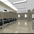 Spacious Modern Service Hall Interior With Bright Skylight Marble Floor And Green Plants