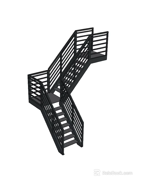 Modern Black Metal Staircase With Cross Design And Striped Railing Structure 3d model 
