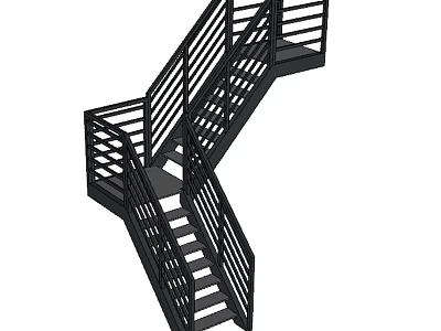 Modern Black Metal Staircase With Cross Design And Striped Railing Structure 3d model