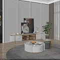 Modern Luxury Living Room White Coffee Table With Round Design Gold Frame And Decorative Elements