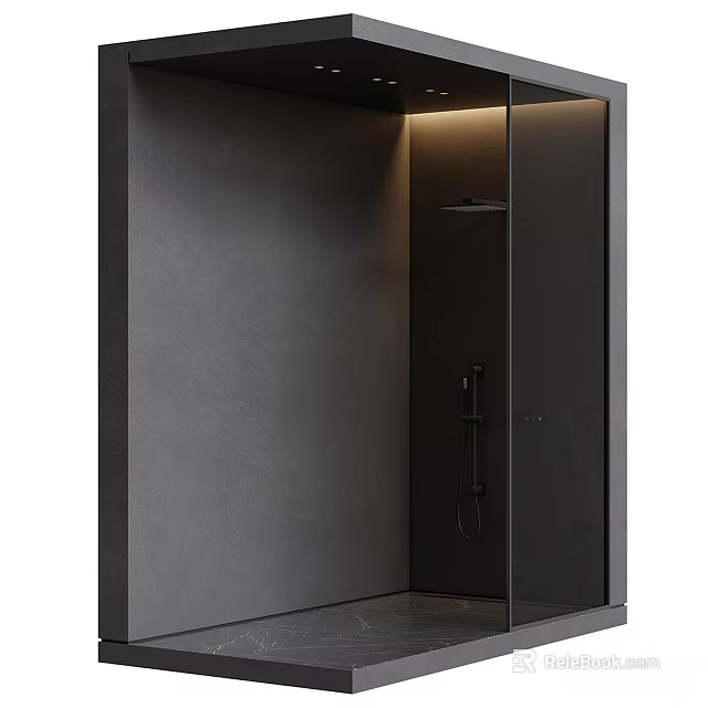 Modern Bathroom Suite With Glass Shower Enclosure Gray Concrete Walls And Fixtures 3d model 