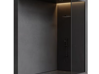 Modern Bathroom Suite With Glass Shower Enclosure Gray Concrete Walls And Fixtures 3d model