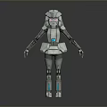 Futuristic Game Movie Robot Character with Gray Armor and Blue Accents