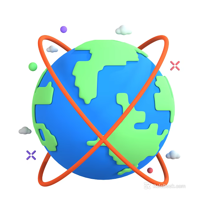 Decorative Ornament Set Featuring Globe With Orange Orbits Clouds Colored Dots And Cross Symbols 3d model 