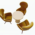 Comfortable Yellow Leisure Chairs With Curved Backrest And Round Table Setting 3d model