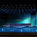 Illuminated Stage Design With Large Screen Blue Background Steps And Decorative Balls 3d model