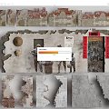 Traditional Wall Textures Featuring Red Brick Earthen Walls Figure Statues And Door With Couplets