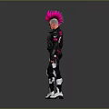Character With Pink Mohawk Black Leather Jacket Number 17 Mechanical Armor And White Boots