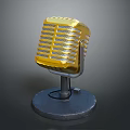 Golden Vintage Microphone With Sturdy Black Base For Everyday Household Use