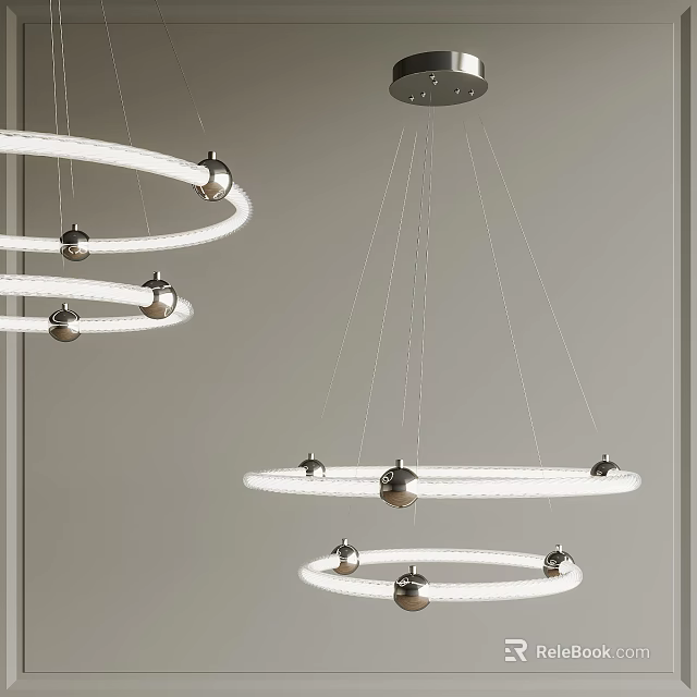 Elegant Modern Multi Layer Circular Chandelier With Hanging Rings And Spherical Accents 3d model 