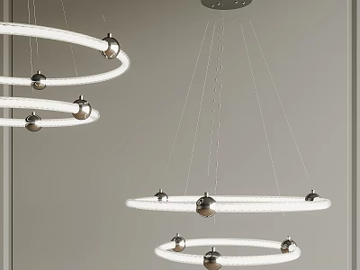 Elegant Modern Multi Layer Circular Chandelier With Hanging Rings And Spherical Accents 3d model