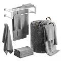 Laundry Essentials Gray Towels With Woven Laundry Basket And Wall Mounted Towel Rack