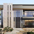 Modern Detached Villa Exterior Design With Large Windows Balcony And Green Plants
