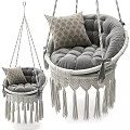 Woven Hanging Sofa Set with Gray Cushions Pillows and Tassel Decor