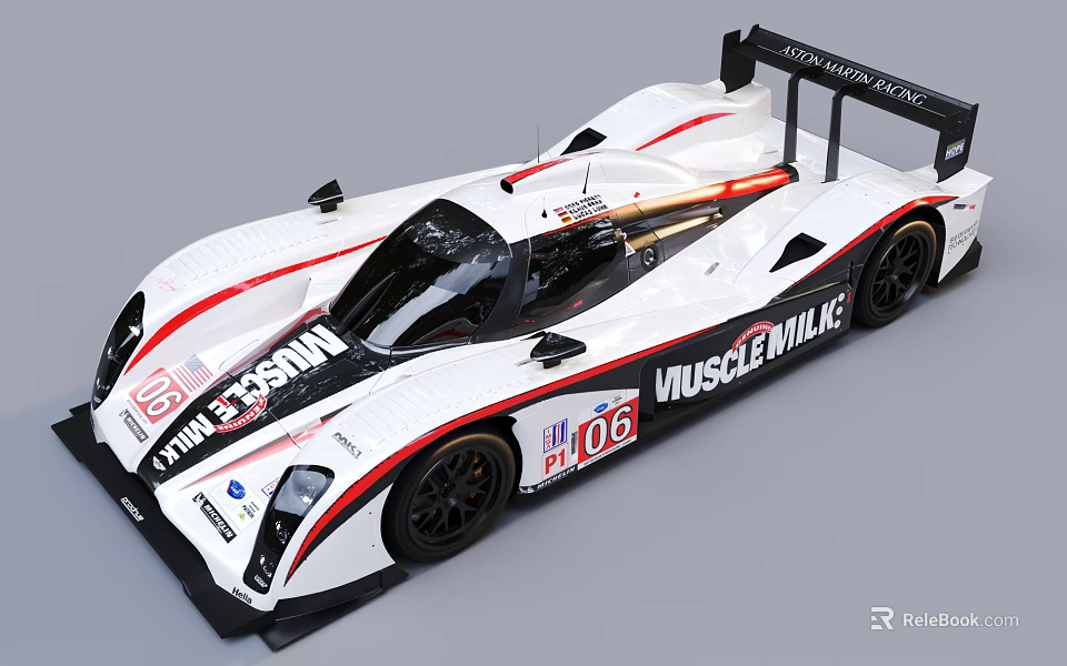 White Racing Car With Red Black Accents And Muscle Milk Logo 3d model 