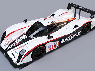 White Racing Car With Red Black Accents And Muscle Milk Logo 3d model