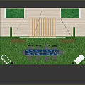 Modern Exhibition Booth Furniture With Tables Chairs Green Plants String Lights And Display Panels