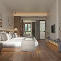 Warm Hotel Guest Room With Twin Beds Wooden Elements Macrame Decor And Pendant Lights