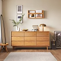Modern Wooden Entryway Console Cabinet With Decorative Wall Shelf Green Plant And Table Lamp