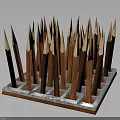 Wooden Spikes With Pointed Tops Neatly Arranged On Square Grid Base Structure