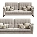 Modern Gray Sofa With Tufted Design Multiple Decorative Pillows And Striped Seats 3d model