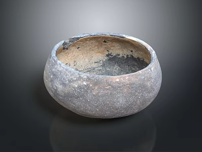 Ancient Hand Carved Clay Sculpture Bowl With Rough Textured Surface And Earthy Tone 3d model