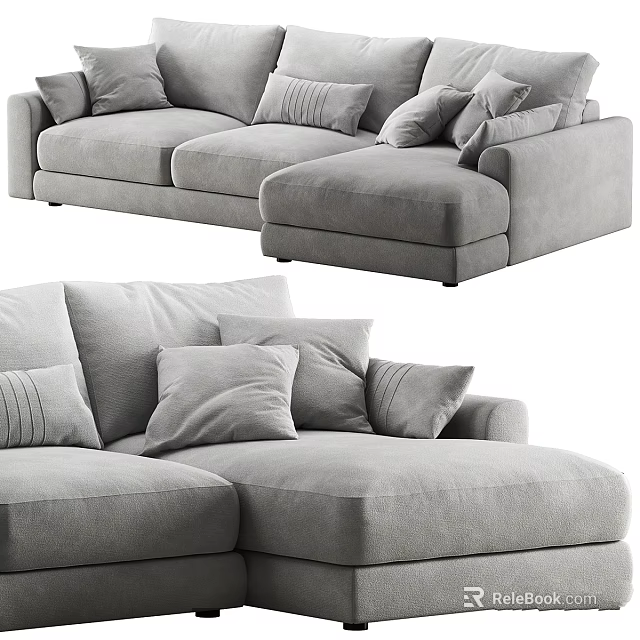 Modern Gray L Shaped Sofa With Multiple Plush Cushions And Chaise Design 3d model