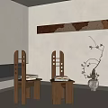 Wooden Single Chair With Minimalist Design Side Table Books Wall Art And Vase Branches