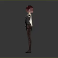 3D Human Character Model With Red Hair White Jacket Black Shorts And Brown Sandals