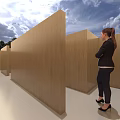 Cultural Center Interactive Art Installation With Wooden Walls And Child Exploring