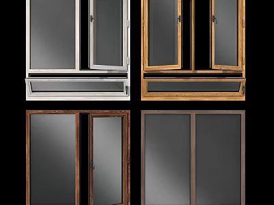 Modern Casement Windows with Wooden Metal Frames and Double Glass Panels 3d model