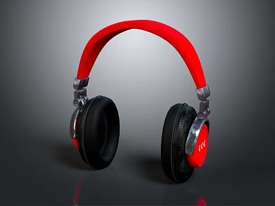 Over Ear Headphones With Red Headband And Black Ear Cups Modern Design High Quality Sound 3d model