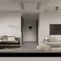 Modern Living Dining Room Interior With Sofa Table Chairs Wall Clock And Decorative Art