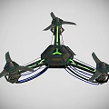 Advanced Drone Equipment With Three Propellers Green Lights Blue Cables And Hexagonal Structure 3d model