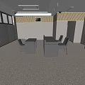 Professional Security Monitoring Room Featuring Control Desk Multiple Monitor Screens and Ceiling Cameras