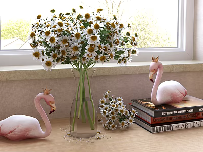 Modern Ornaments Combination Daisy Flamingo Ornaments 3d model