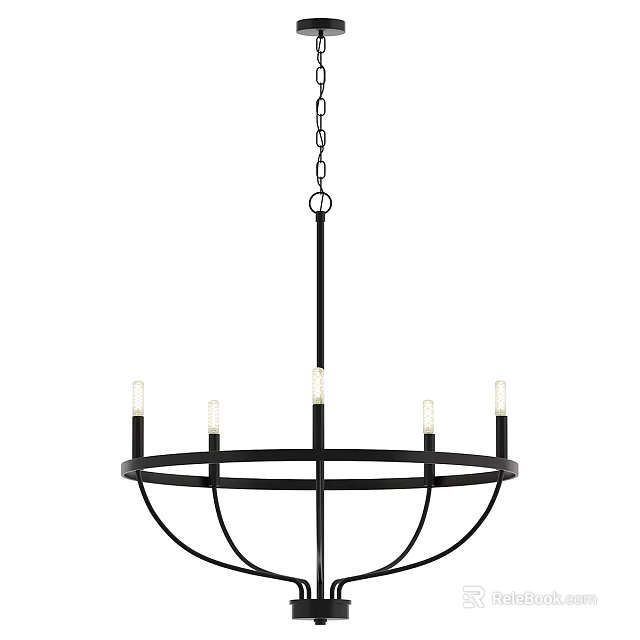 Black Modern Circular Chandelier With Candle Style Bulbs And Chain Hanging Design 3d model 