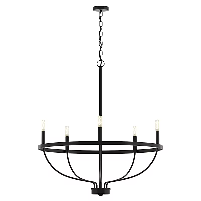 Black Modern Circular Chandelier With Candle Style Bulbs And Chain Hanging Design 3d model