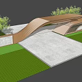 Modern Entrance Gate With Curved Wooden Structure Green Plants And White Brick Wall