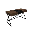Stylish Desk Design With Mixed Wood Panels And Metal X Frame