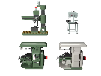 Various Types Of Industrial Equipment Including Green And White Metalworking Machines 3d model