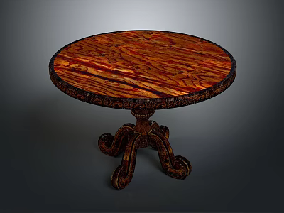 Vintage Round Wooden Table With Intricate Carved Legs And Natural Wood Grain Top 3d model