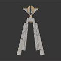 White Tripod Structure Featuring Golden Top Ornament And Geometric Support Legs