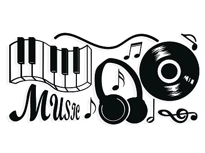 Music Themed Commercial Equipment Including Piano Keyboard Headphones And Vinyl Record 3d model