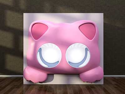 Cute Pink Cartoon Cat Shaped Window Display Decoration With Big Illuminated Eyes 3d model