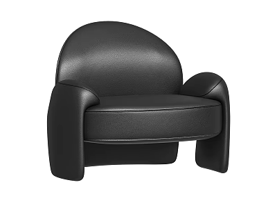 Stylish Black Leather Single Sofa With Modern Curved Backrest And Armrests 3d model