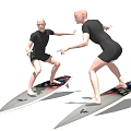 Two Men In Black Wetsuits Practicing Surfing On Colorful Surfboards With Dynamic Poses