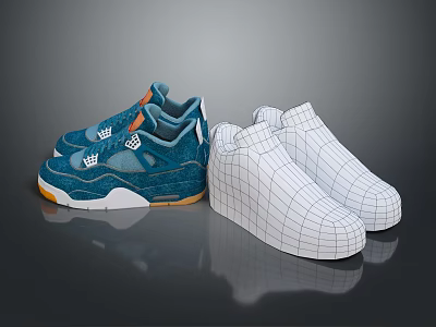 Fashionable Blue Casual Sneakers And White Grid Design Stylish Footwear For Trendy Look 3d model
