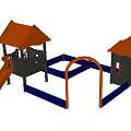 Playground Equipment With Orange Roof Playhouses Slide And Blue Arched Connecting Parts